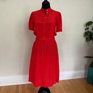 Vintage red silk 80s shirt dress sz S/M